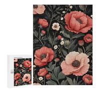 Puzzles pour Adolescents500 PCS Floral Pattern with Red and Pink Poppies Puzzles pour Adultes Jeu Manuel Améliore La Mémoire Cadeaux d'anniversaire Uniques 500 PCS