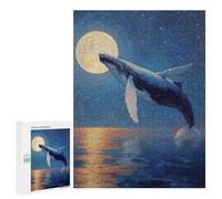 Puzzles pour Adolescents500 PCS Whale Breaching Under The Moonlight Painting Puzzles pour Adultes Jeux Relaxants Décoration Murale Cadeaux d'anniversaire Uniques 500 PCS