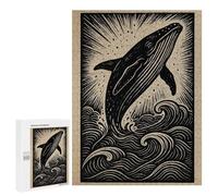 Puzzles pour Adolescents500 PCS Whale Breaching Woodcut Style Puzzles pour Adultes Jeux Relaxants Décoration Murale Cadeaux d'anniversaire Uniques 500 PCS