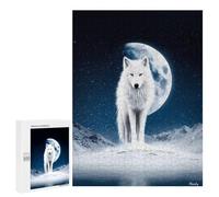 Puzzles pour Adolescents500 PCS White Wolf Under The Winter Moon Puzzles pour Adultes Jeu Manuel Améliore La Mémoire Cadeaux d'anniversaire Uniques 500 PCS