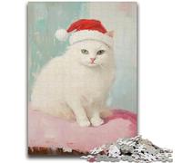 Puzzles pour Adultes 1 000 Chats Blancs Portant Un Bonnet de Père Noël, Un Jeu Stimulant idéal pour Toute la Famille (26x38cm)