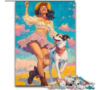 Puzzles pour Adultes 1 000 Chiens Cow-Girls dans Les Fleurs Sauvages, Anti-Stress, défi Difficile, Cadeaux du Père Noël Secret pour Les 14 Ans et Plus (Taille 26x38cm)