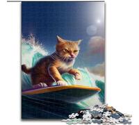 Puzzles pour Adultes : 1 000 pièces Amusantes de Chats surfeurs, en Bois, pour développer la Coordination œil-Main, idéal comme Cadeau d'anniversaire, 1 000 pièces(50 x 75 cm)