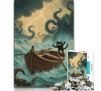 Puzzles pour Adultes, 1 000 pièces, Motif Chat Noir et Pieuvre, pour stimuler Le Cerveau, Jouets addictifs pour cultiver la Patience, adaptés aux Couples, 38x26cm