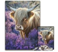 Puzzles pour Adultes, 1 000 pièces, Motif Vache des Hautes Terres Lavande, pour Les 14 Ans et Plus, défi éducatif, activités Amusantes à la Maison, Cadeaux d'anniversaire, Cadeaux de Voyage, 26x38cm