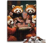 Puzzles pour Adultes 1 000 Puzzles Panda Roux Jouant au Poker pour Adolescents, Un Jeu Stimulant idéal comme Cadeau pour Toute la Famille (26x38cm)
