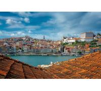 Puzzles pour Adultes 100 pièces Paysage Urbain sur Le fleuve Douro à Porto Portugal sous Un Ciel Bleu 45,5 x 35,5 cm