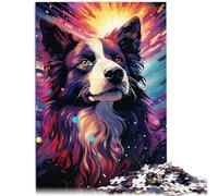 Puzzles pour Adultes 1000,Border Collie psychédélique coloré,pour Adultes et Enfants de 12 Ans et Plus Puzzles en Bois pour Adultes,Puzzles Difficiles Difficiles pour Femmes Hommes,Taille :50x75 cm
