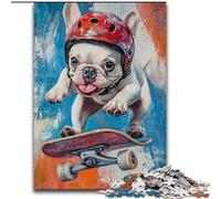 Puzzles pour Adultes 1000 Bulldog Skateboard pour Les 14 Ans et Plus Beau Jeu de Conception Superbe Jeu de Conception Excellent Cadeau (Taille 26x38cm)