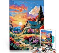 Puzzles pour Adultes 1000 Campagne avec des Fleurs au Coucher du Soleil Fait de Papier,pour Les 14 Ans et Plus Jeux éducatifs Améliorer l'amour Entre Les Couples。Taille:26x38cm/10.24x14.96pouce