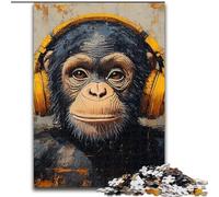 Puzzles pour Adultes 1000 chimpanzés écoutant l'anglais, pour Les 14 Ans et Plus Chaque pièce est Unique - Jeu Amusant et Stimulant pour Toute la Famille Bon Cadeau (Taille 26x38cm)