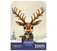 Puzzles Pour Adultes 1000 Christmas Deer Holding A Coffee Cup Puzzle Pour Adolescents, Mais Amusant Et Humoristique. Liste De Souhaits Avec Le Père Noël. Cadeaux D'anniversaire Et De Noël Uniques 38x2