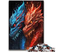 Puzzles pour Adultes 1000 Dragons de Glace et de feu Jeu Familial Soulagement du Stress Défi Difficile Cadeaux du Père Noël Secret 26x38cm