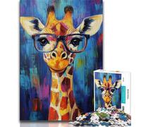 Puzzles pour Adultes 1000 Girafe Portant des Lunettes, Aide Le Cerveau à exercer des Jouets addictifs pour cultiver la Patience, décoration Parfaite (75x50cm)