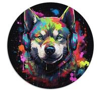 Puzzles pour Adultes 1000 Husky avec Casque 1000 pièces Puzzle Rond Haute Difficulté Casse-tête pour Adolescents 67,5 x 67,5 cm