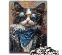 Puzzles pour Adultes 1000 Jeux éducatifs Cowboy Cat Décoration de la Maison Jeu éducatif pour Anniversaire, Noël 50x75cm