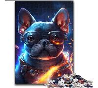 Puzzles pour Adultes 1000 Lunettes Puzzle Bouledogue français en Carton, Parfait pour Halloween, Noël, Cadeau d'anniversaire 1000 pièces(26x38cm)