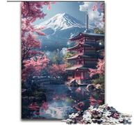 Puzzles pour Adultes 1000 Mont Fuji et Le Temple en Bois, ce Qui en Fait Un Excellent Cadeau pour s'amuser en Famille 50x75cm Décoration DIY Cadeaux de Vacances stimulants pour Le Cerveau
