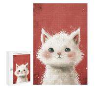 Puzzles pour Adultes 1000 PCS Adorable White Kitten Illustration Puzzles pour Adolescents - Anti-Stress - Défi Éducatif - Cadeaux De Noël Et d'anniversaire 1000 PCS
