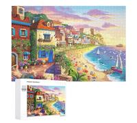 Puzzles pour Adultes 1000 PCS Beachside Village Sunset Scene Puzzles pour Adolescents, Jeux De Réflexion, Décoration Murale, Cadeaux De Noël Et d'anniversaire 1000 PCS