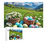 Puzzles pour Adultes 1000 PCS Easter Eggs Basket Flowers Scene Puzzles pour Adultes Jeux De Société Cadeau d'anniversaire Cadeaux De Noël 1000 PCS