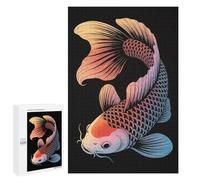Puzzles pour Adultes 1000 PCS Elegant Koi Fish Illustration on Black Jeu De Puzzle Familial Amusant Et Humoristique, Cadeau d'anniversaire, 1000 PCS