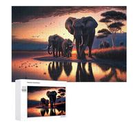 Puzzles pour Adultes 1000 PCS Elephant Family at Sunset Puzzles pour Adolescents, Jeux De Réflexion, Décoration Murale, Cadeaux De Noël Et d'anniversaire 1000 PCS