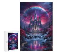 Puzzles pour Adultes 1000 PCS Fantasy Castle with Waterfall and Rainbow Jeu De Puzzle Familial Amusant Et Humoristique, Cadeau d'anniversaire, 1000 PCS