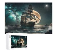 Puzzles pour Adultes 1000 PCS Fantasy Ship Under Celestial Moonlight Puzzles pour Adultes Jeux De Société Cadeau d'anniversaire Cadeaux De Noël 1000 PCS