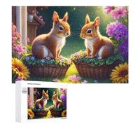 Puzzles pour Adultes 1000 PCS Floral Basket Squirrels Garden Scene Puzzles pour Adolescents, Jeux De Réflexion, Décoration Murale, Cadeaux De Noël Et d'anniversaire 1000 PCS