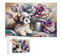 Puzzles pour Adultes 1000 PCS Floral Pup Paradise Puzzles pour Adolescents, Jeux De Réflexion, Décoration Murale, Cadeaux De Noël Et d'anniversaire 1000 PCS