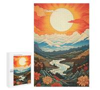 Puzzles pour Adultes 1000 PCS Floral Valley Landscape with River and Sun Puzzles pour Adultes Jeux De Famille Cadeaux pour Femmes Défi Éducatif 1000 PCS