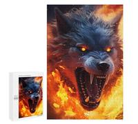 Puzzles pour Adultes 1000 PCS Furious Scary Wolf Fire Puzzles pour Adultes Jeux Relaxants Améliorent La Mémoire Cadeaux d'anniversaire Et De Noël Uniques 1000 PCS
