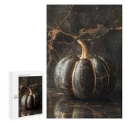 Puzzles pour Adultes 1000 PCS Gilded Black Marble Pumpkin Decor Puzzle pour Adolescents Assemblage De Motifs Interaction Parent-Enfant Jeu Au Design Attrayant 1000 PCS