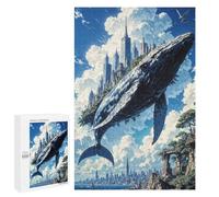 Puzzles pour Adultes 1000 PCS Majestic Sky Whale Carrying A Floating City Above A Coastal Metropolis Puzzle pour Adultes, Jeu De Réflexion, Décoration Murale, Cadeau d'anniversaire, Cadeaux, 1000 PCS