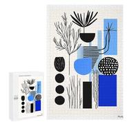 Puzzles pour Adultes 1000 PCS Modern Blue & Black Abstract Botanical Art - Minimal Decor Jeu De Puzzle Familial Amusant Et Humoristique, Cadeau d'anniversaire, 1000 PCS