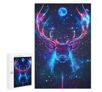 Puzzles pour Adultes 1000 PCS Neon Deer in Space Cosmic Nature Jeu De Puzzle Familial Amusant Et Humoristique, Cadeau d'anniversaire, 1000 PCS