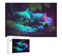 Puzzles pour Adultes 1000 PCS Neon Kittens in Enchanted Forest -1 Puzzles pour Adolescents, Jeux De Réflexion, Décoration Murale, Cadeaux De Noël Et d'anniversaire 1000 PCS
