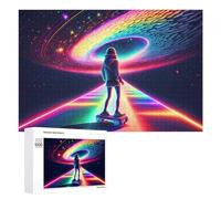 Puzzles pour Adultes 1000 PCS Neon Skateboarder in Cosmic Rainbow Puzzles pour Adolescents, Jeux De Réflexion, Décoration Murale, Cadeaux De Noël Et d'anniversaire 1000 PCS