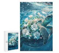 Puzzles pour Adultes 1000 PCS Oceanic Serenity Turtle with Flowers Puzzles pour Adolescents - Anti-Stress - Défi Éducatif - Cadeaux De Noël Et d'anniversaire 1000 PCS