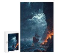 Puzzles pour Adultes 1000 PCS Pirate Ship Attack by Moonlight Puzzles pour Adolescents - Anti-Stress - Défi Éducatif - Cadeaux De Noël Et d'anniversaire 1000 PCS