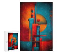 Puzzles pour Adultes 1000 PCS Puzzles Bauhaus Abstract Geometry - Vertical Blocks in Red, Teal & Gold Puzzles pour Adultes Jeux en Famille Anti-Stress Interaction Parent-Enfant 1000 PCS