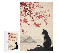 Puzzles pour Adultes 1000 PCS Puzzles Black Cat and The Cherry Blossom Tree Puzzles pour Adultes Jeux en Famille Anti-Stress Interaction Parent-Enfant 1000 PCS