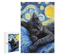 Puzzles pour Adultes 1000 PCS Puzzles Black Cat Sleeping Night Puzzles pour Adultes - Décoration Murale - Difficile - Stimule Le Cerveau 1000 PCS