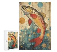 Puzzles pour Adultes 1000 PCS Puzzles Brown Trout on Wood Panel Art Fishing Cabin Decoration Puzzles pour Adultes Jeux en Famille Anti-Stress Interaction Parent-Enfant 1000 PCS