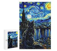 Puzzles pour Adultes 1000 PCS Puzzles Cat Gazing at Starry Night Jeux De Puzzle en Famille Améliore La Mémoire Cadeaux Uniques pour Un Anniversaire Et Noël 1000 PCS