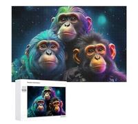 Puzzles pour Adultes 1000 PCS Puzzles Colorful Chimpanzee Trio in Space Puzzles pour Adolescents Jeu Manuel Décoration Parfaite Cadeaux d'anniversaire Et Cadeaux Uniques 1000 PCS