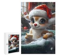 Puzzles pour Adultes 1000 PCS Puzzles Cute Reindeer in A Bath Christmas Puzzles pour Adultes - Décoration Murale - Difficile - Stimule Le Cerveau 1000 PCS