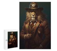 Puzzles pour Adultes 1000 PCS Puzzles Dapper Lion Gentleman with Clockwork Hat Puzzles Jeux Amusants mais Aussi Humoristiques Cadeaux Uniques pour Un Anniversaire Et Noël 1000 PCS