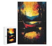 Puzzles pour Adultes 1000 PCS Puzzles Drifting Into Fire - Expressionist Abstract Boat Scene Puzzle pour Adultes - Décoration Murale - Idéal pour Les Parents Et Les Enfants 1000 PCS